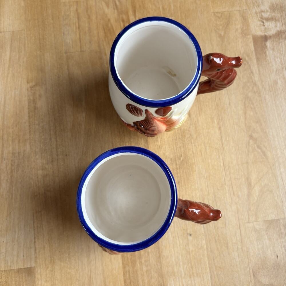 3D Sea Horse Mug Cups Set Of 2 Ocean Theme Retro Mexican coffee Boho Beach Vibe - Picture 3 of 12